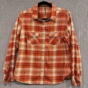 Womens KÜHL TESS Flannel Shirt - Orange and Cream Plaid - M